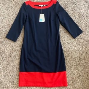 Boden Siobhan Shift Dress, Size 4R US, Navy Blue & Red